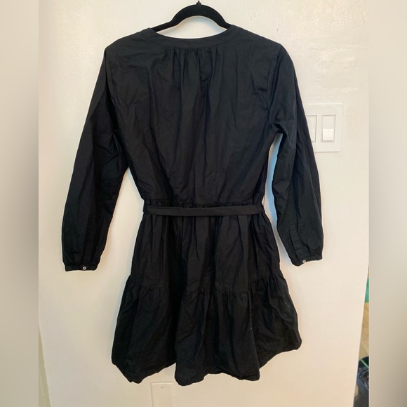 J Crew Black Poplin Tie Waist Flounce Dress Button Up Size Small A-line, Flared - Picture 4 of 6